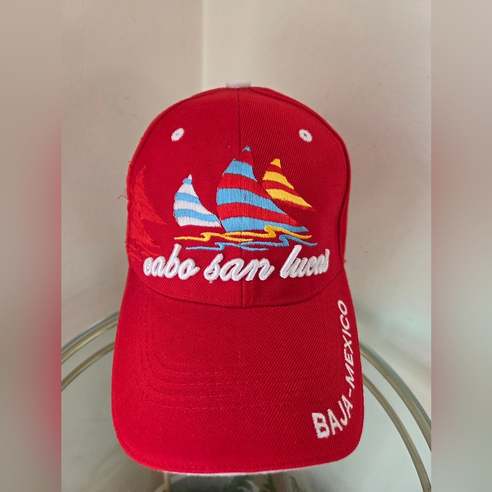 🦋2/$30! Cabo San Lucas Embroidered Cap Red White OSFM NWOT